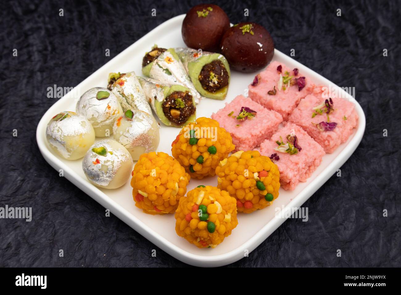 Variety Of Assorted Desi Ghee Indian Mithai viz. Laddu, Kesar Barfi
