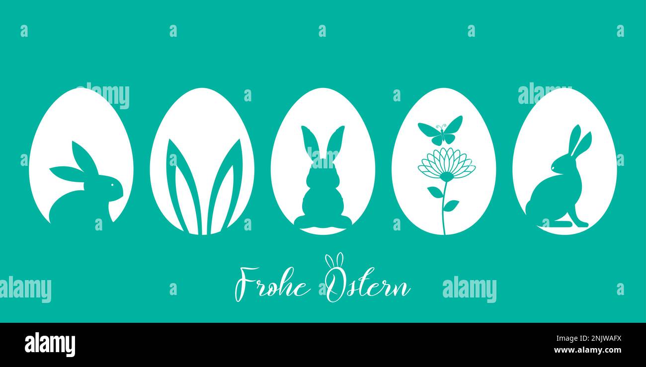 Easter Silhouette vector in green. Easter Greeting in German language