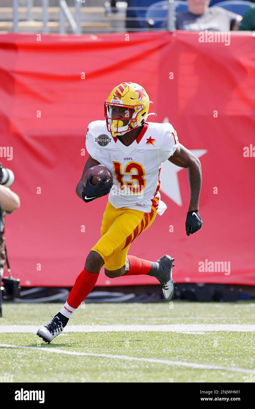CANTON, OH JUNE 25 Philadelphia Stars wide receiver Maurice Alexander (13) runs with the ball