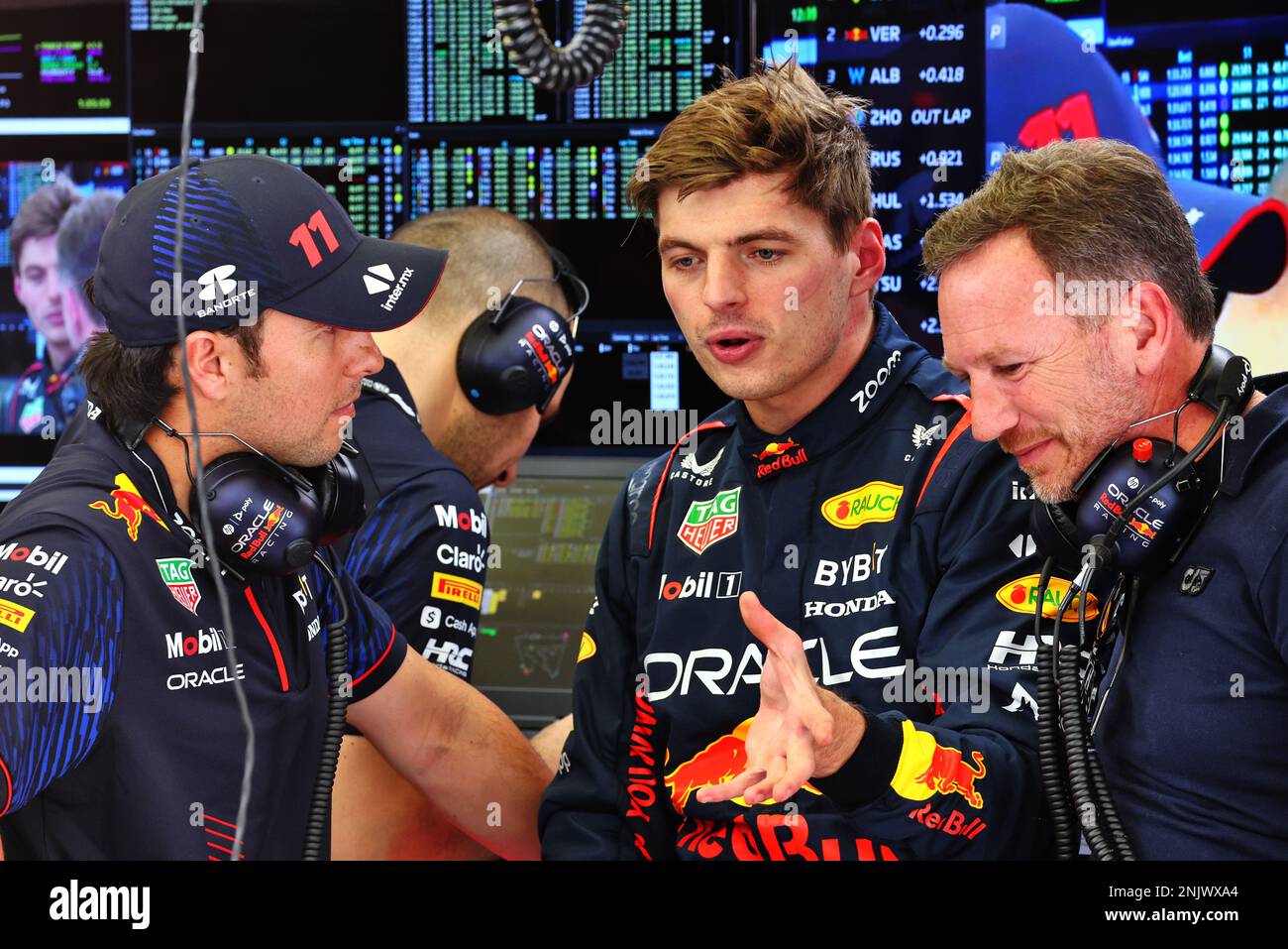 2023 Red Bull F1: Team principal Christian Horner  Drivers Max Verstappen  and Checo Pérez - AS USA