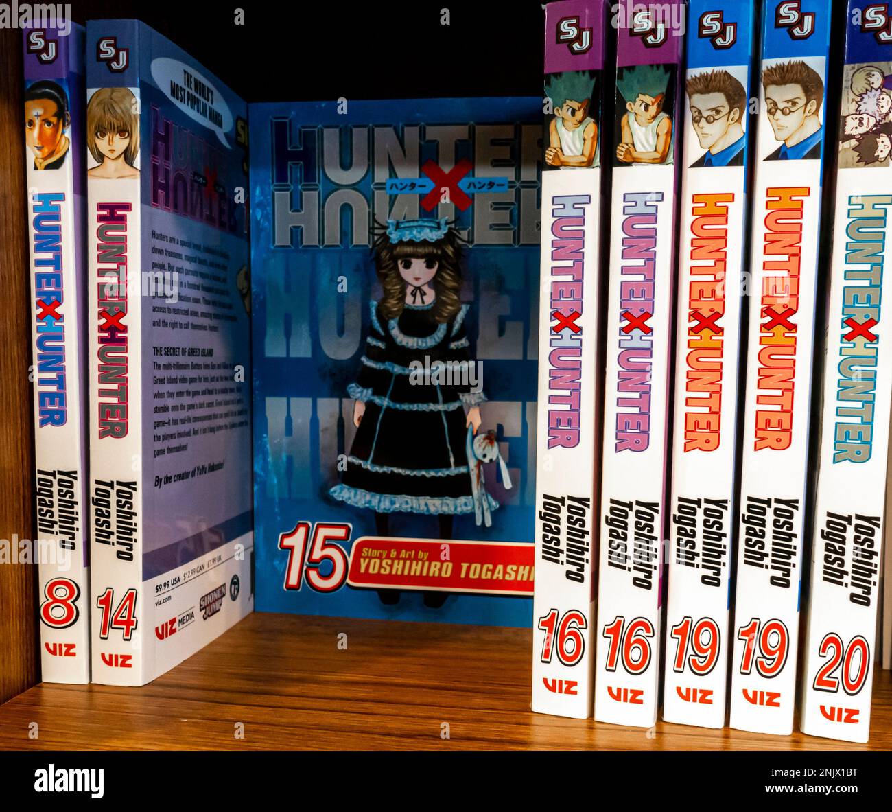 Hunter X Hunter manga series. Books on a shelf. Author Yoshihiro