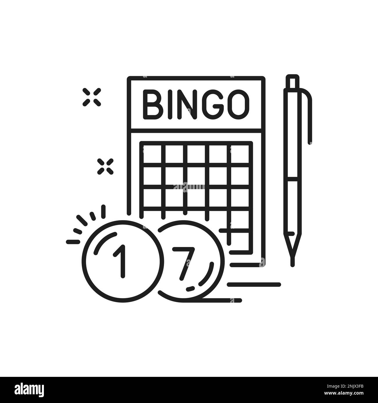 Thin linear bingo outline icon isolated symbol for web and mobile. Vector bingo lottery card and pen, lotto gamble game Stock Vector