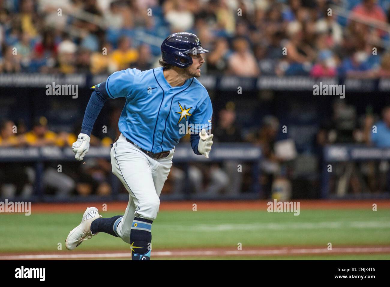 St. Petersburg, FL. USA; Tampa Bay Rays third baseman Isaac Paredes (17)  fields a ball hit to the infield and throws to first for the out during a  ma Stock Photo - Alamy