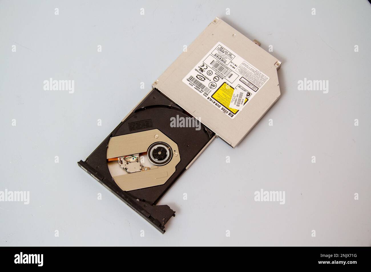 From a Hewlett Packard laptop a R/RW Compact Disc drive Stock Photo