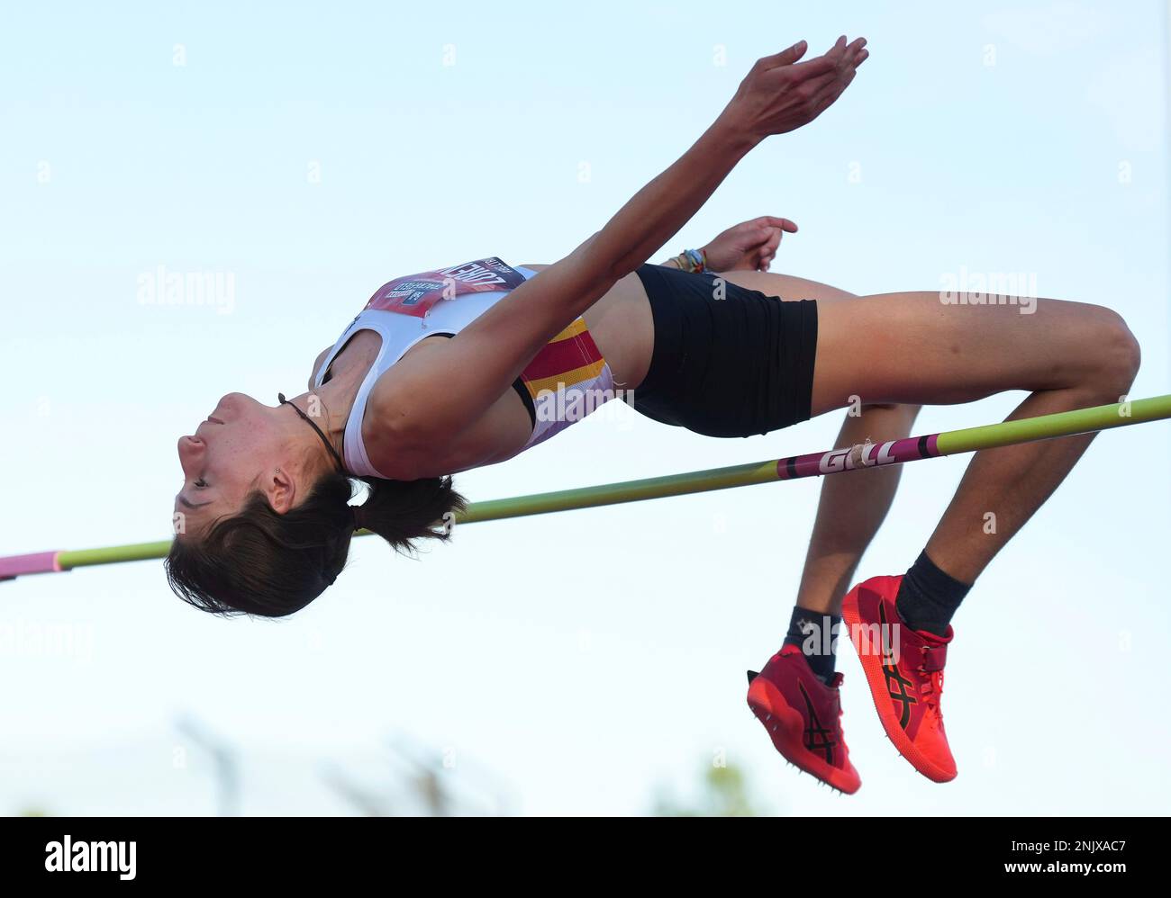 Marguerite Lorenzo competes in the women's high jump on the way to