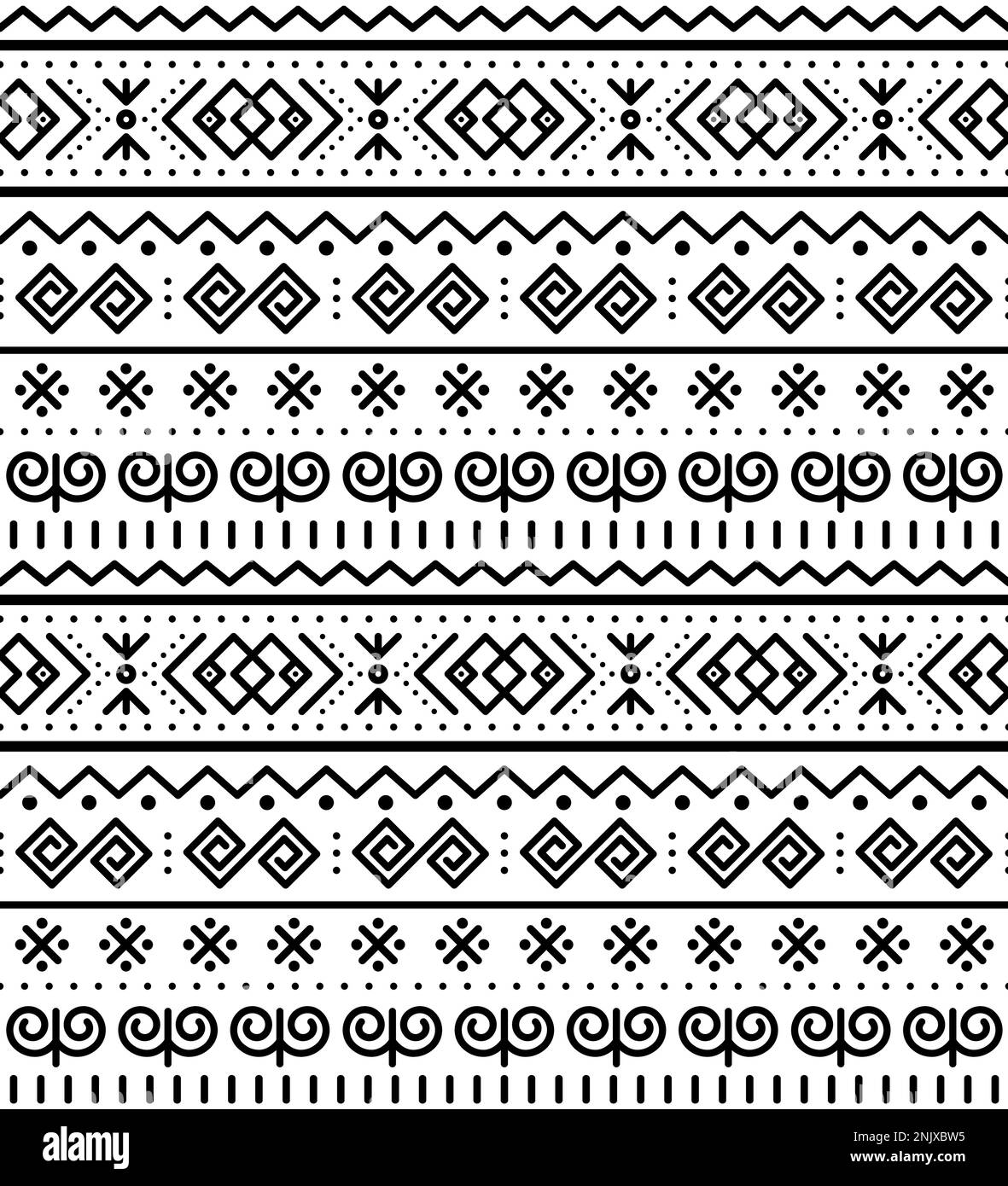 Slovak tribal folk art vector seamless geometric pattern inspired by traditional painted houses from village Cicmany in Zilina region, Slovakia Stock Vector