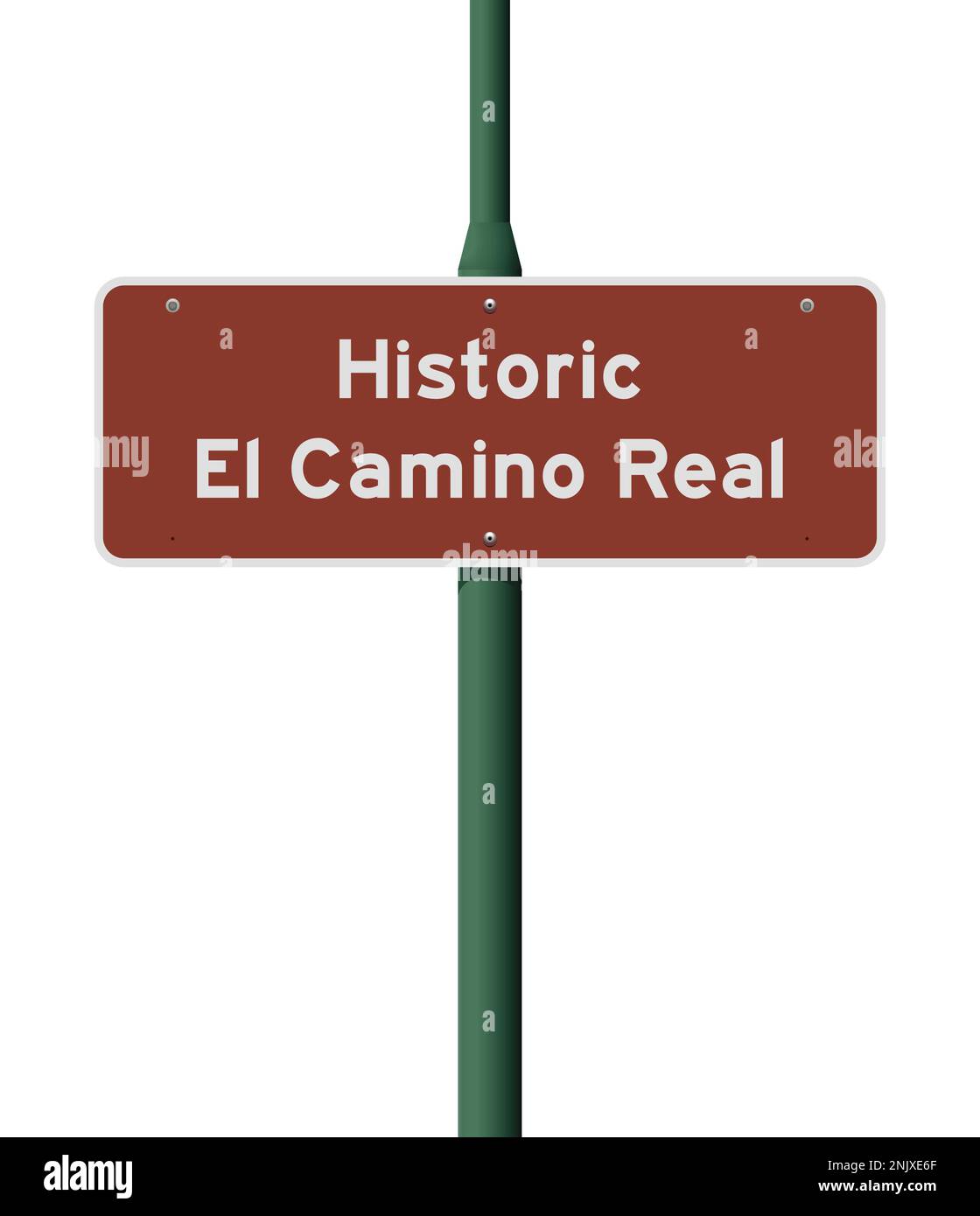 Vector illustration of the Historic El Camino Real (California) brown road sign on metallic green post Stock Vector