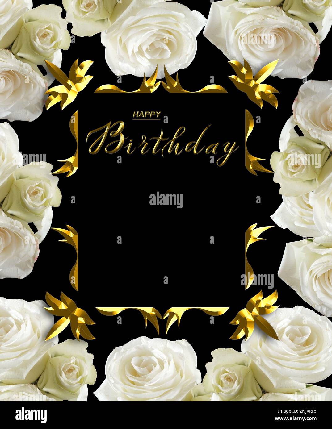 Beautiful happy birthday card for a woman or girl with flowers and gold ...