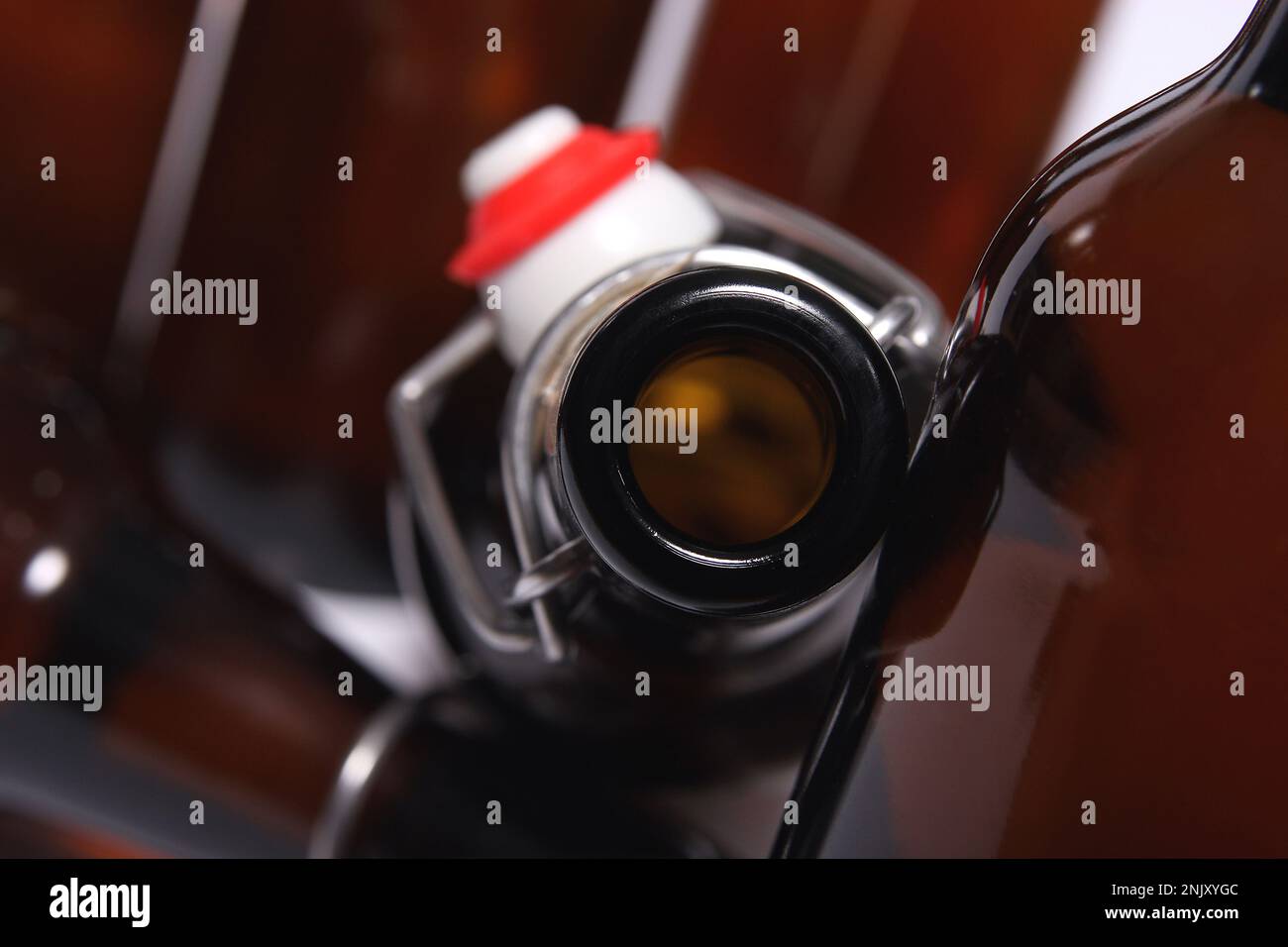 beer bottle with swing tops, topview Stock Photo Alamy