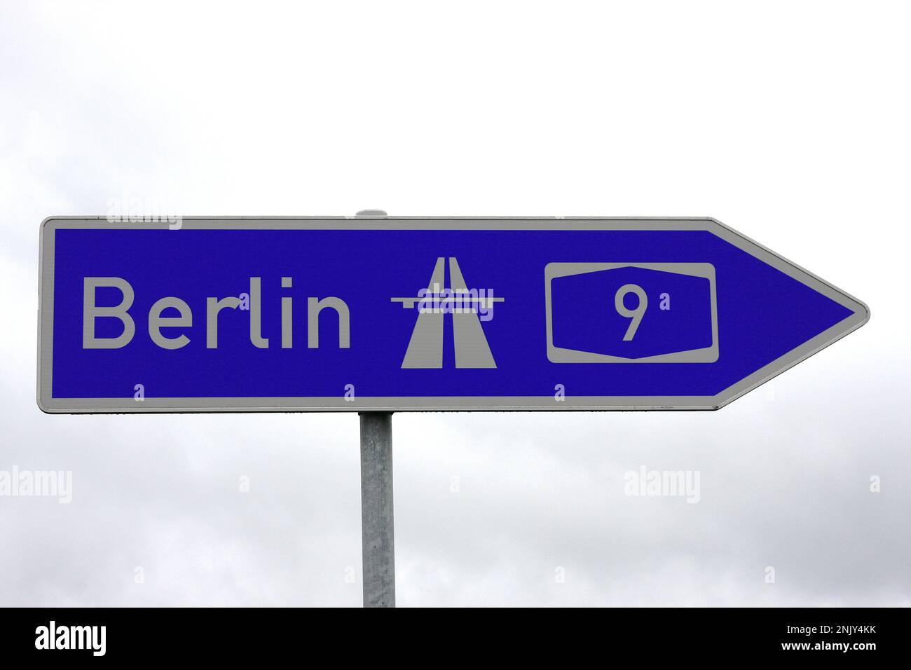 Signpost to the A9 motorway towards Berlin Stock Photo
