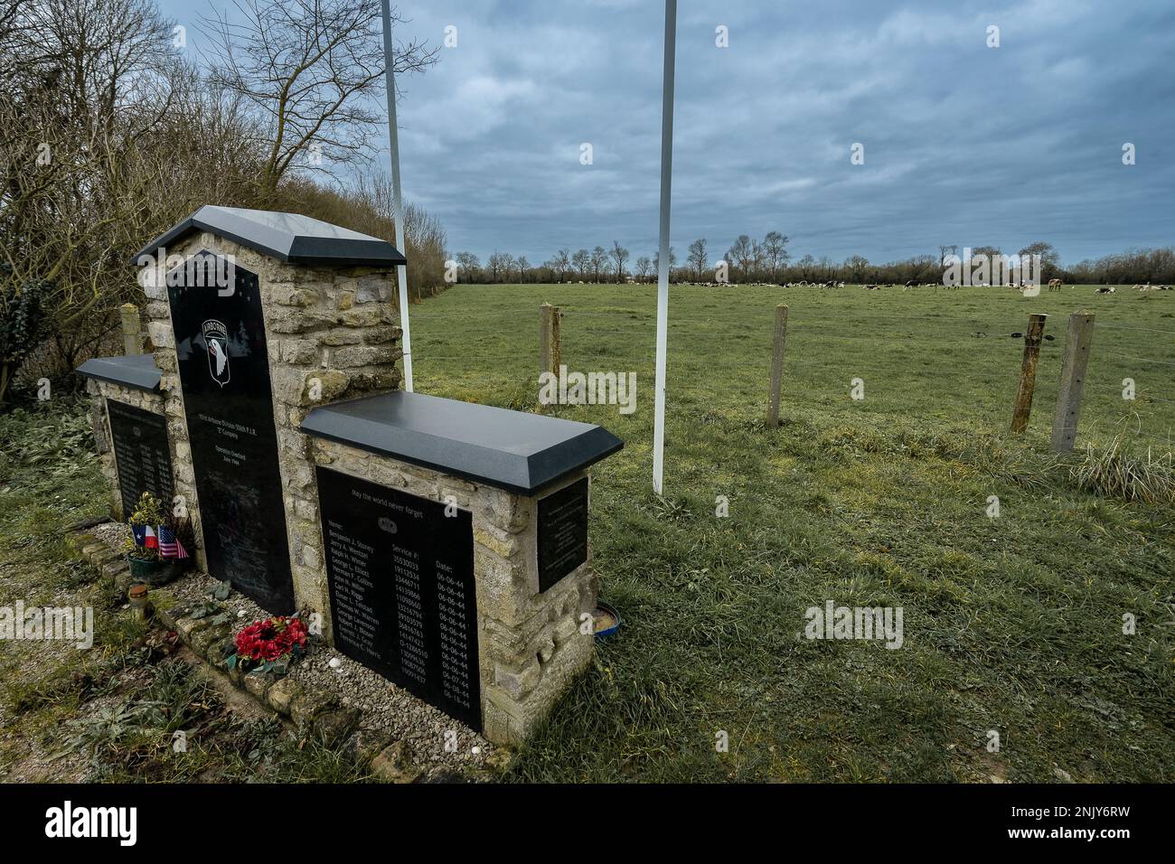 Monument for Easy Company, 101st Airborne. At brecourt, Normandy France 6 februari 2023 Stock Photo