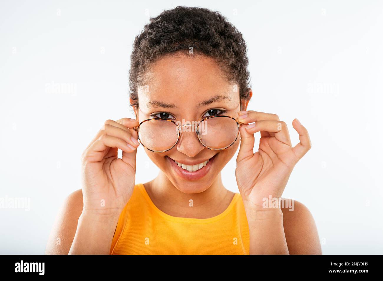 Short curly hair glasses hi-res stock photography and images - Alamy