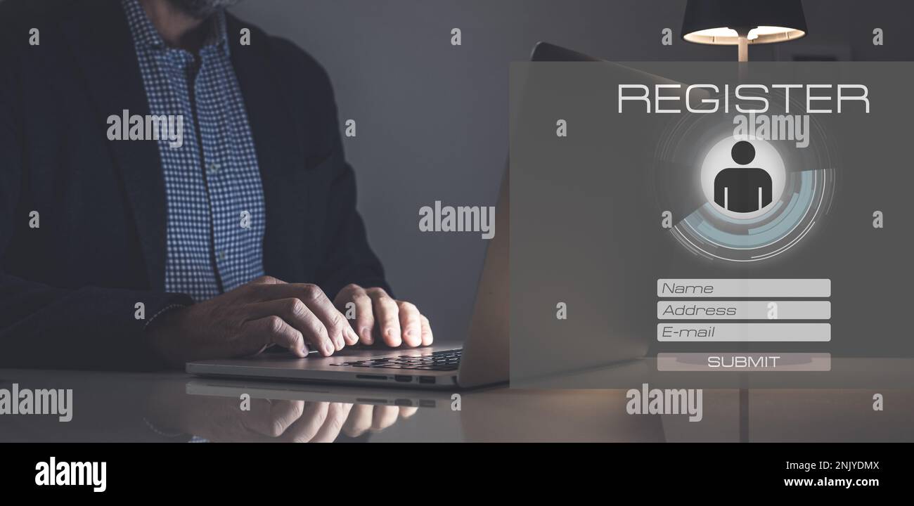 Man sign up and login. Registration, enter, sign in, membership concept ...