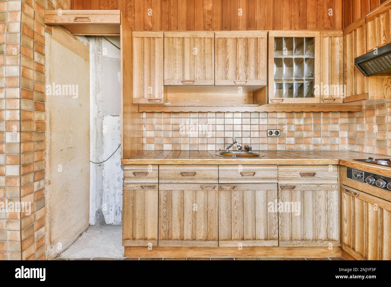 Interior design of rustic kitchen with wooden furniture and modern ...