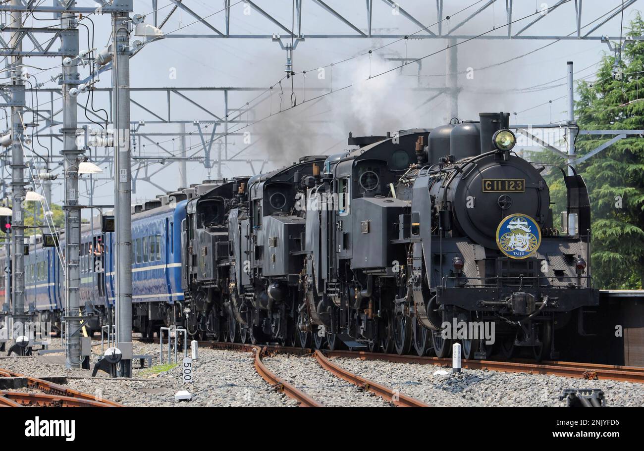 A steam locomotive (SL) train Taiju runs on the Minami