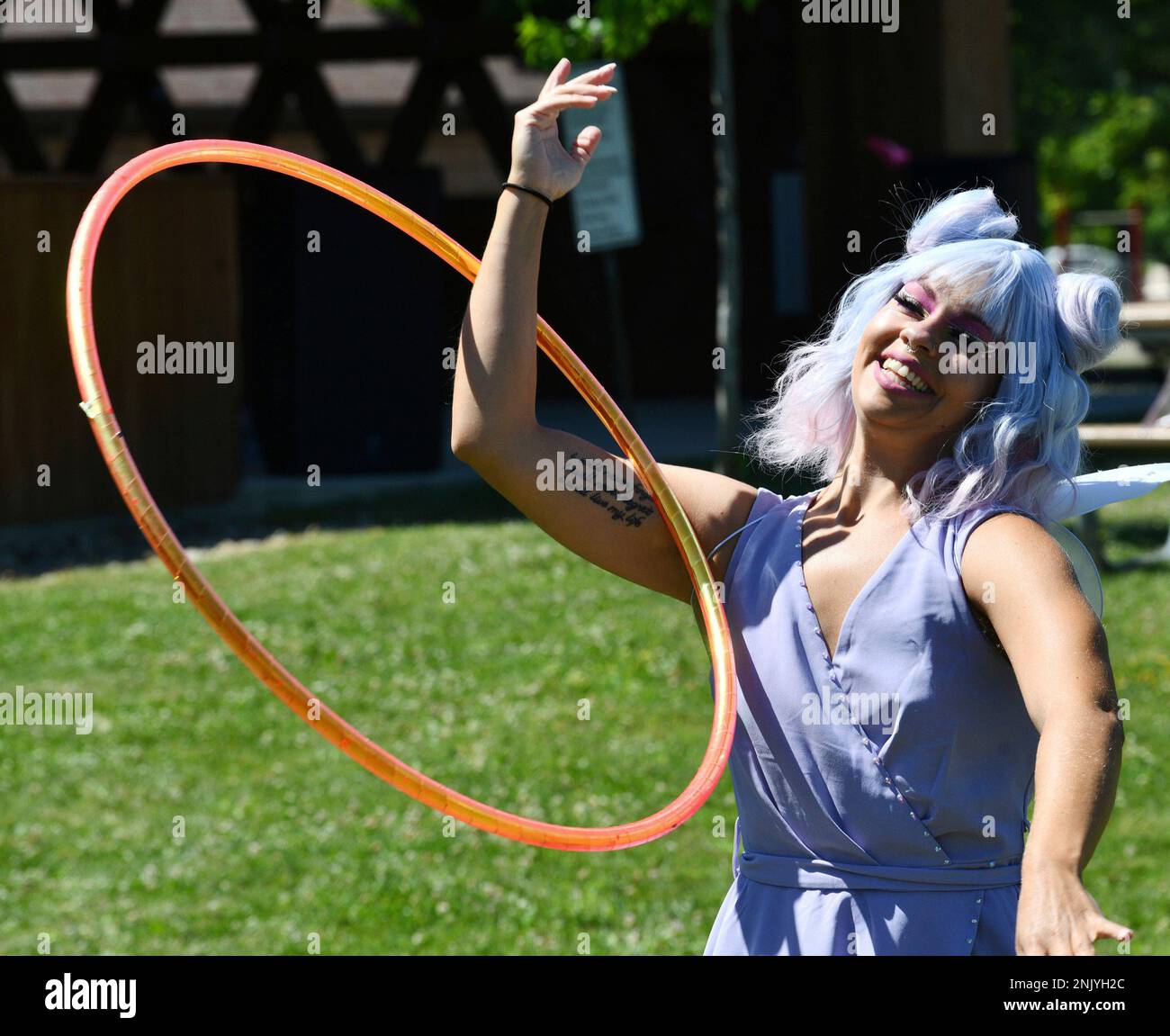 Dixie of the Ray of Light Dancers performs dance routines with a