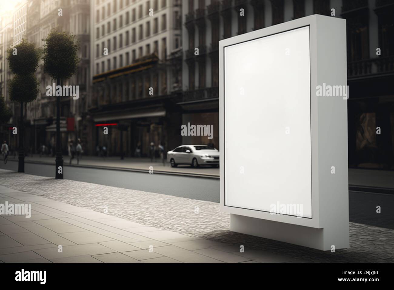 advertising banner in city, white mockup Stock Photo - Alamy