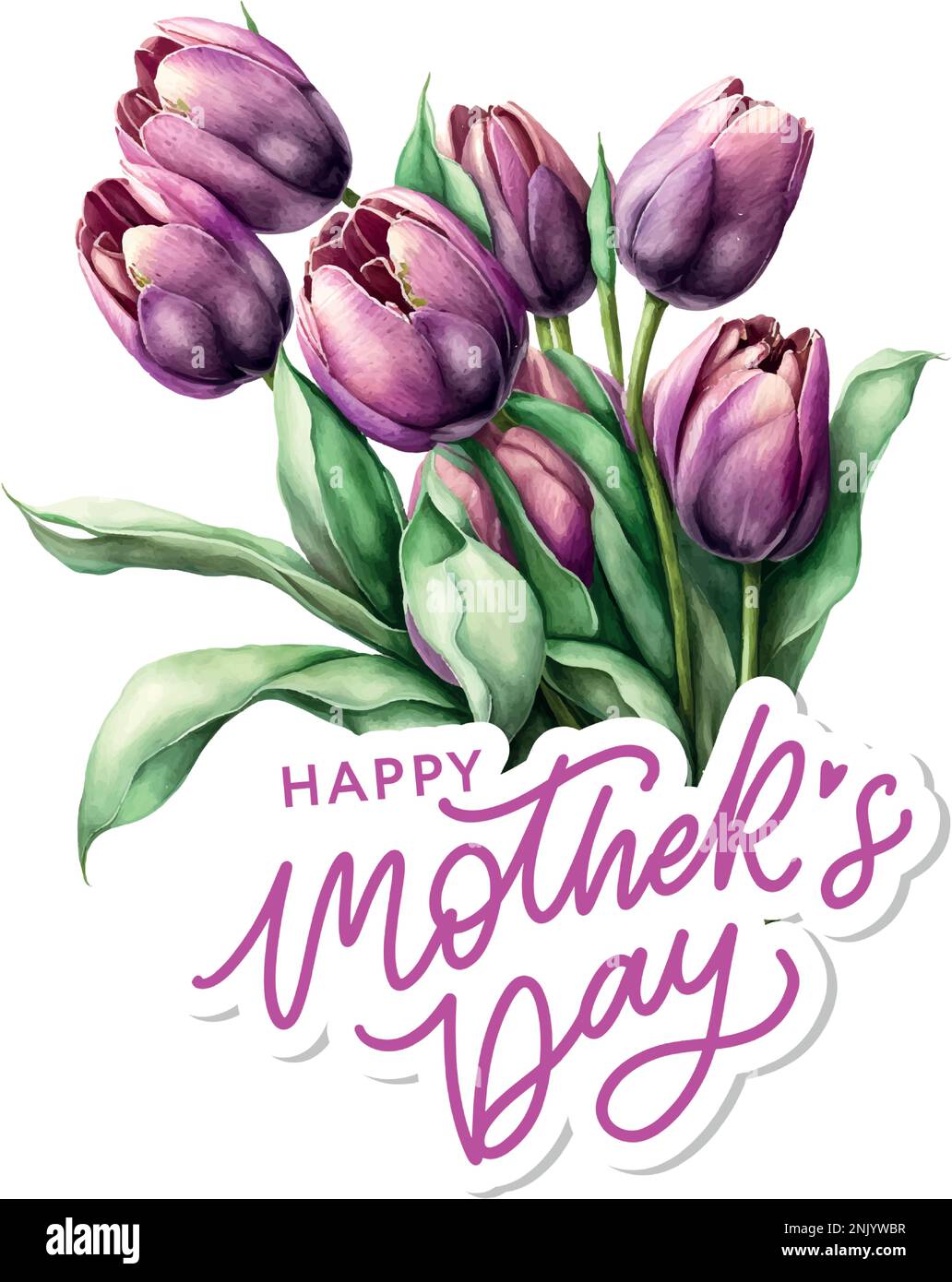 WaterColor Mother's day greeting card with flowers background for for