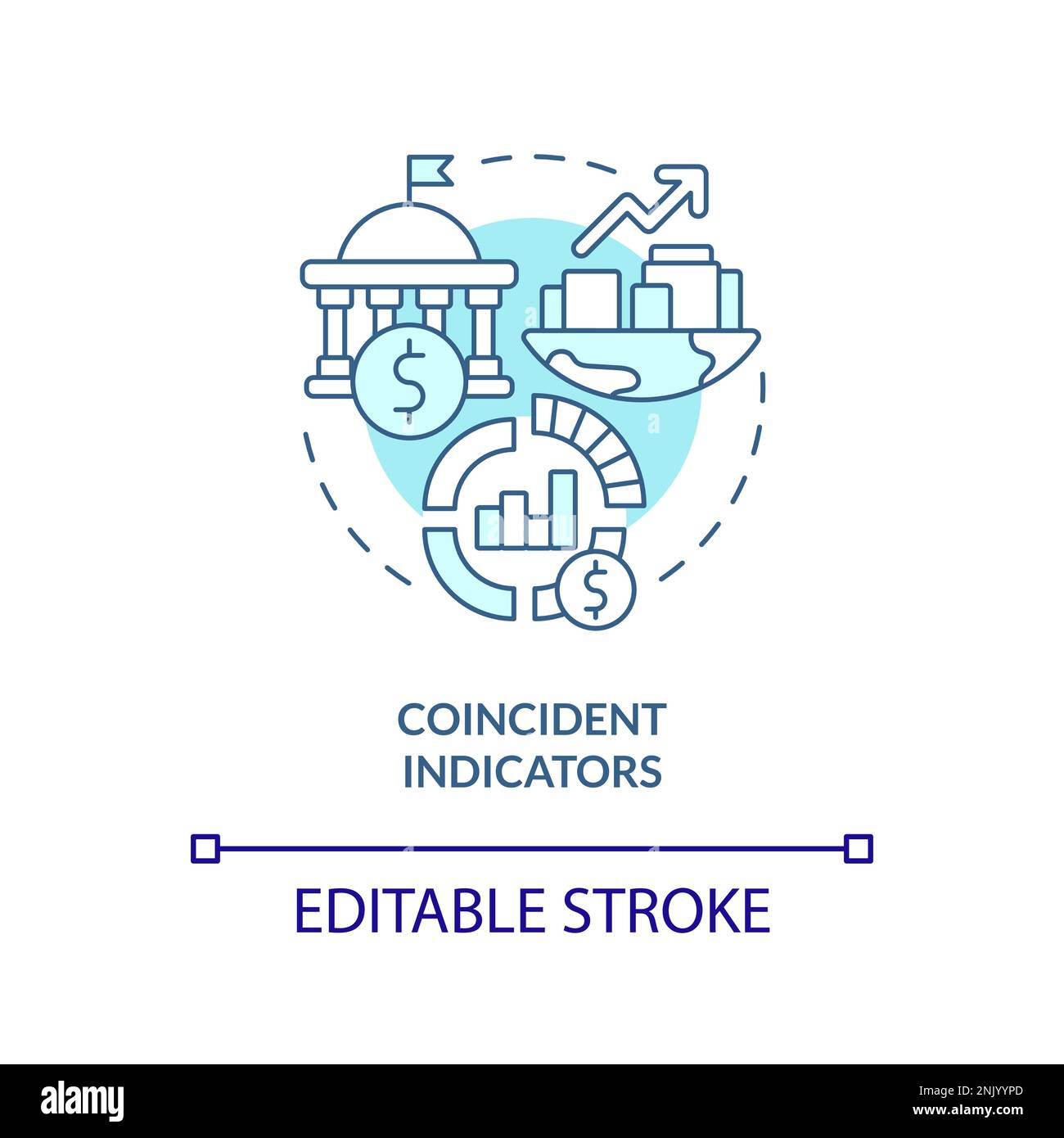 Coincident indicators turquoise concept icon Stock Vector