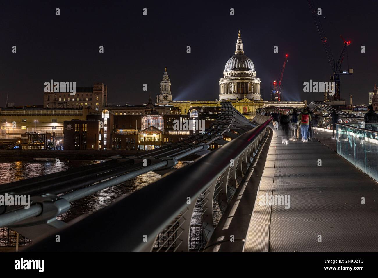 The Millennium Bridge, St Paul's Cathedral, the City, River Thames at night, London, England, UK Stock Photo