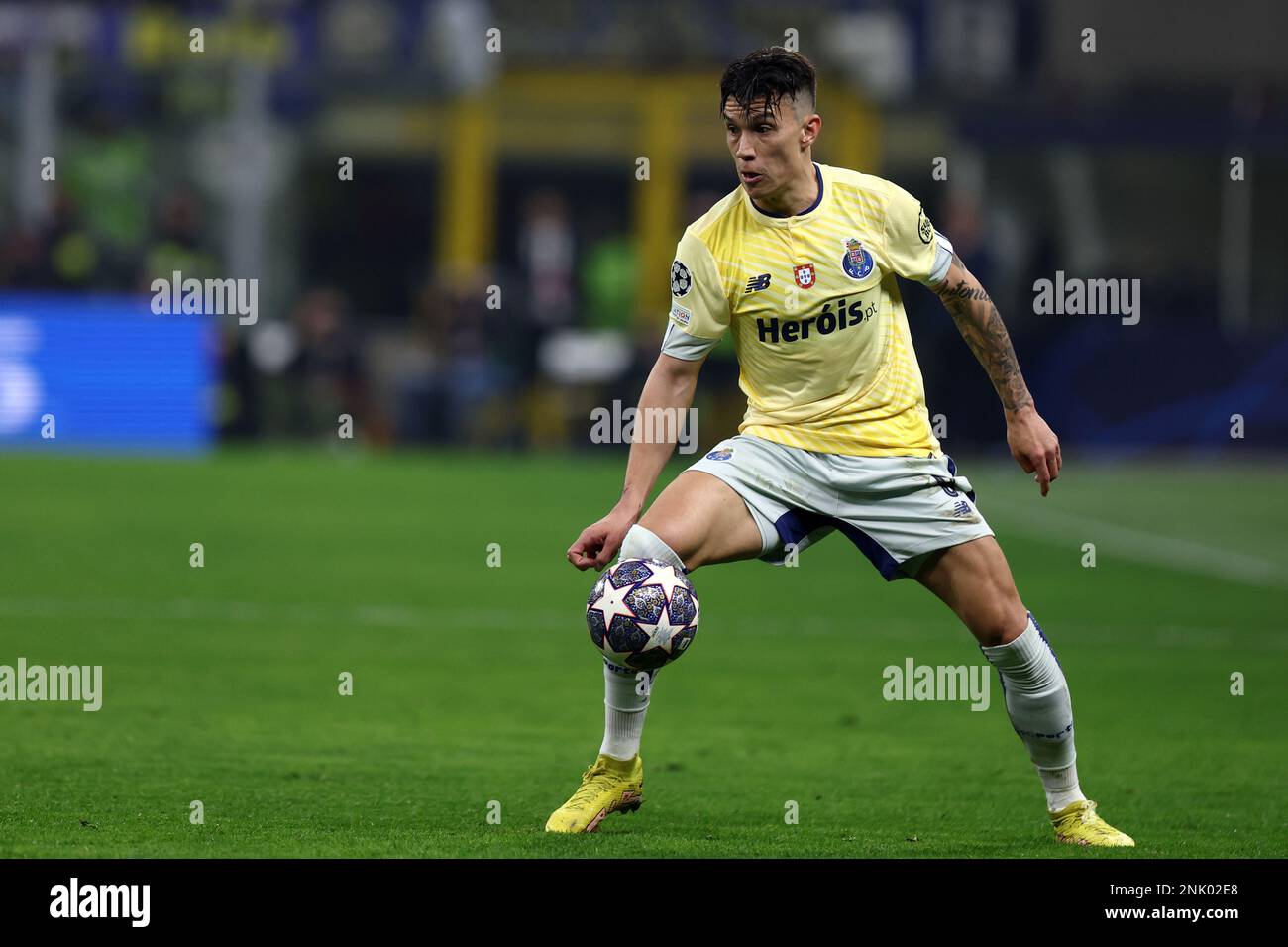 Milano Italy . February 22, 2023, Mateus Uribe of Fc Porto controls the ball during the Uefa Champions League round of 16 first leg match between Fc Internazionale and Fc Porto at Stadio Giuseppe Meazza on February 22, 2023 in Milano Italy . Stock Photo
