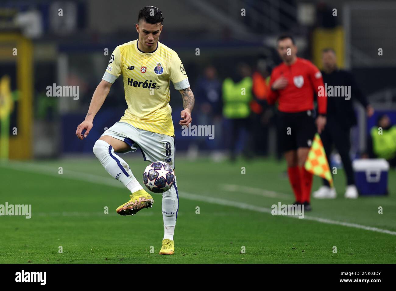 Milano Italy . February 22, 2023, Mateus Uribe of Fc Porto controls the ball during the Uefa Champions League round of 16 first leg match between Fc Internazionale and Fc Porto at Stadio Giuseppe Meazza on February 22, 2023 in Milano Italy . Stock Photo
