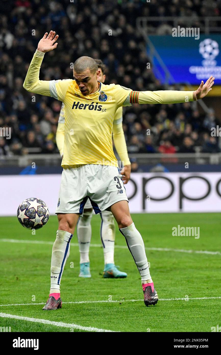 Kepler Laveran Lima Ferreira alias Pepe of FC Porto in action during the Champions League football match between FC Internazionale and FC Porto at San Stock Photo