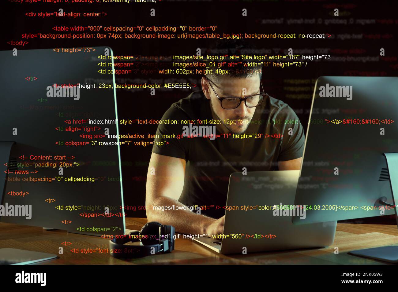 Programmer working in modern office at night Stock Photo - Alamy