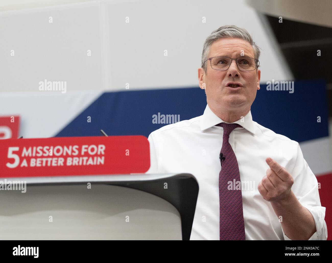 Manchester, UK. February 23rd, 2023.  Keir Starmer launches five bold missions for a better Britain at 1 Angel Square, Manchester UK. The Labour leader spoke in front of shadow cabinet colleagues and Manchester based politicians. He outlined the purpose of missions as. “It means providing a clear set of priorities. A relentless focus on the things that matter most.” Picture: garyroberts/worldwidefeatures.com/Alamy Live News Stock Photo