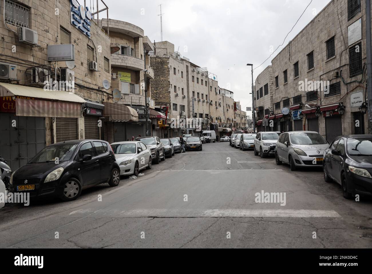 Jerusalem, Israel. 22nd Feb, 2023. Vehicles seen parked next to closed