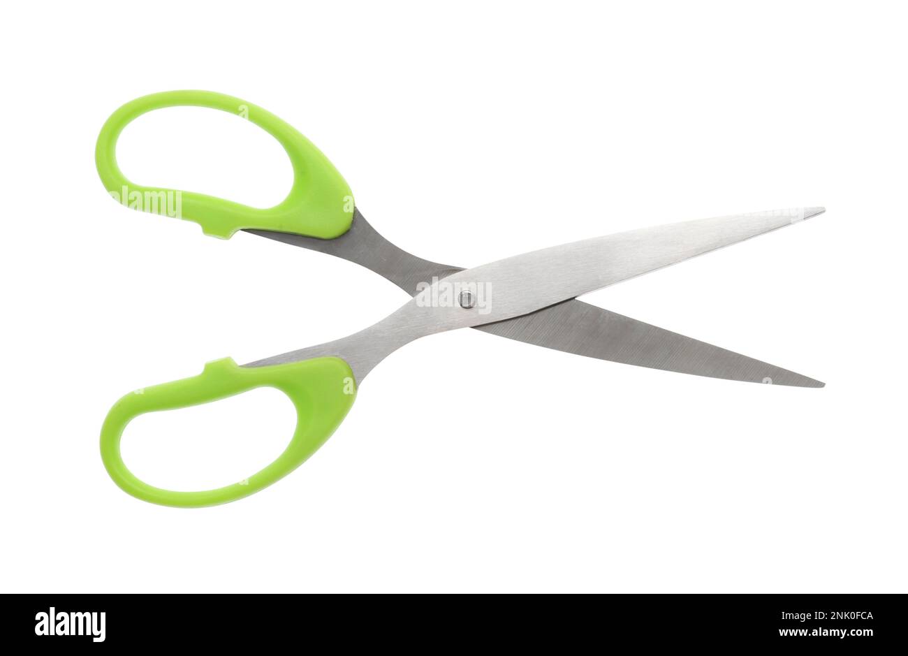 Office scissors with color handle isolated on white, top view Stock ...