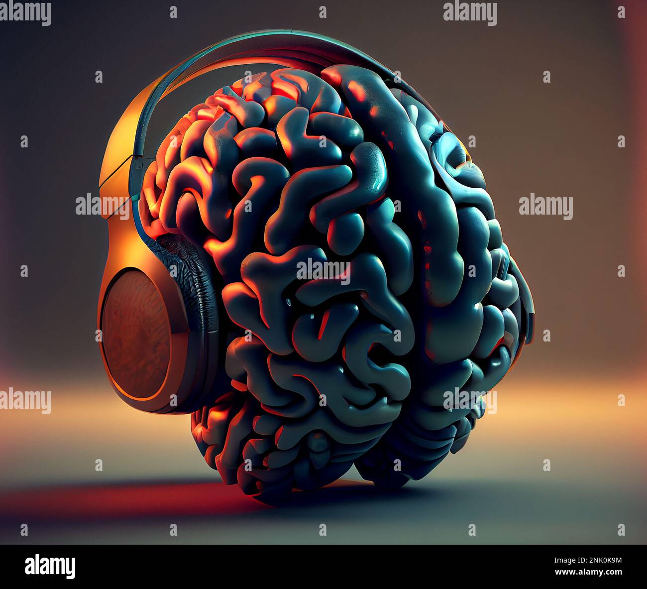 A brain wearing headphones, representing the power of music to