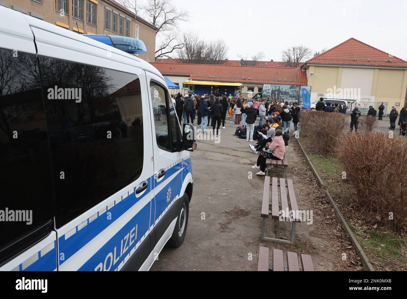 Erfurt, Germany. 23rd Feb, 2023. A police vehicle stands in the