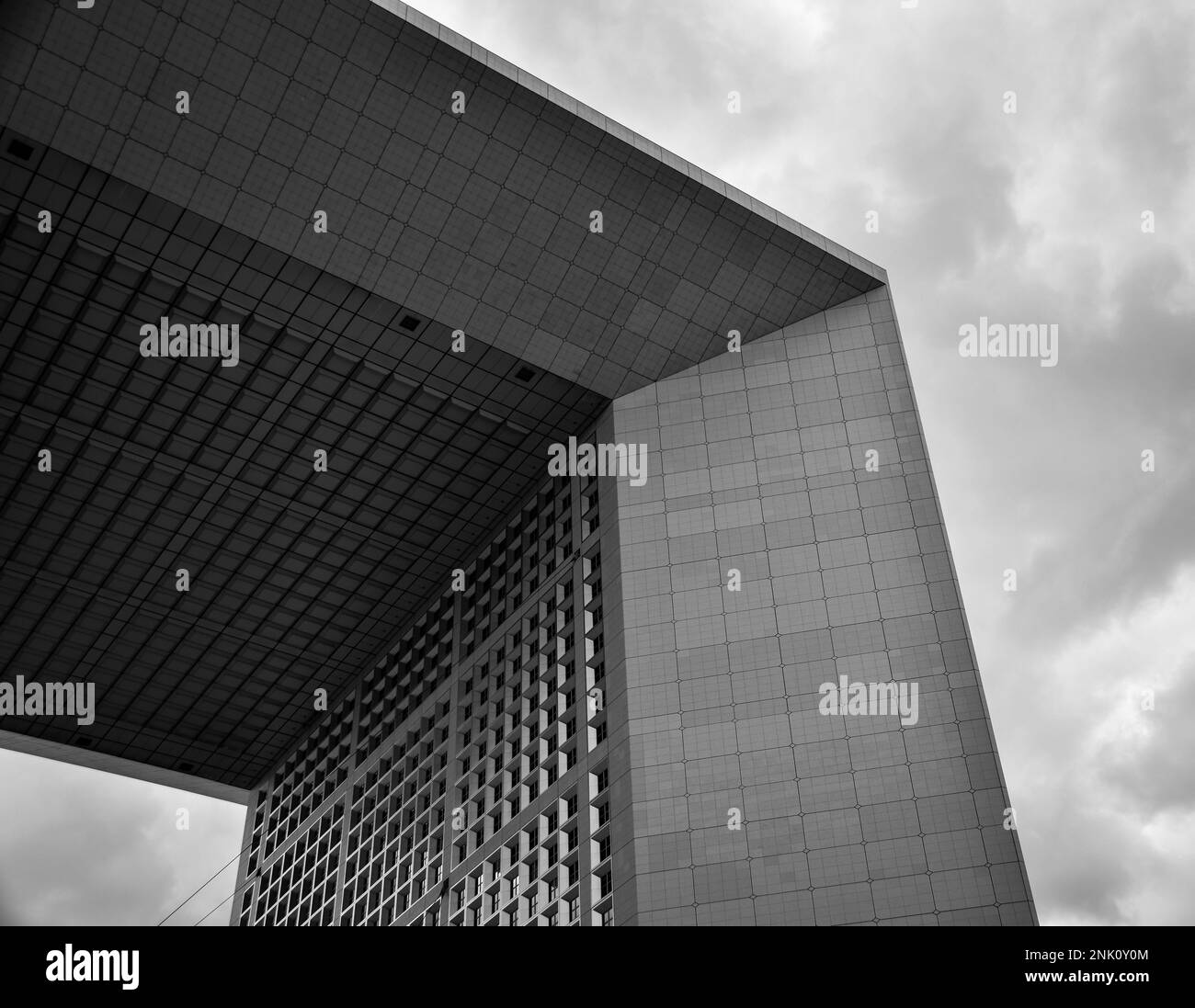 La Grande Arce de la Défense in Paris, France, Black and White Stock Photo