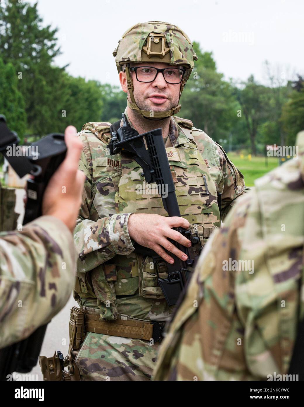 Technical Sgt. Shane Ruark, 88th Security Forces Squadron, briefs his ...