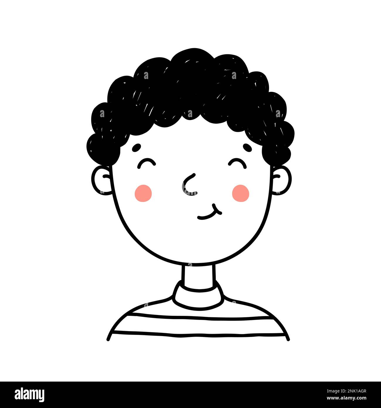 Cute portrait of happy young boy isolated on white background. Cartoon character. Vector hand-drawn illustration in doodle style. Perfect for social media, avatars, logo, various designs. Stock Vector