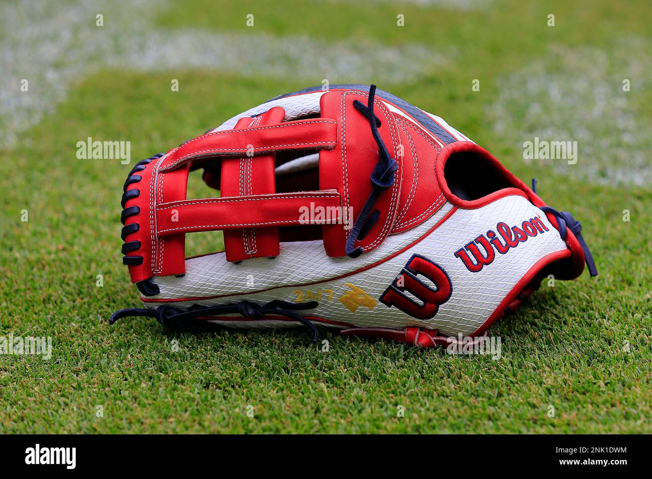 ATLANTA, GA - JUNE 10: The Wilson Sporting Goods baseball glove of Michael  Harris II (23) of the Atlanta Braves on the field prior to the Friday  evening MLB game between the