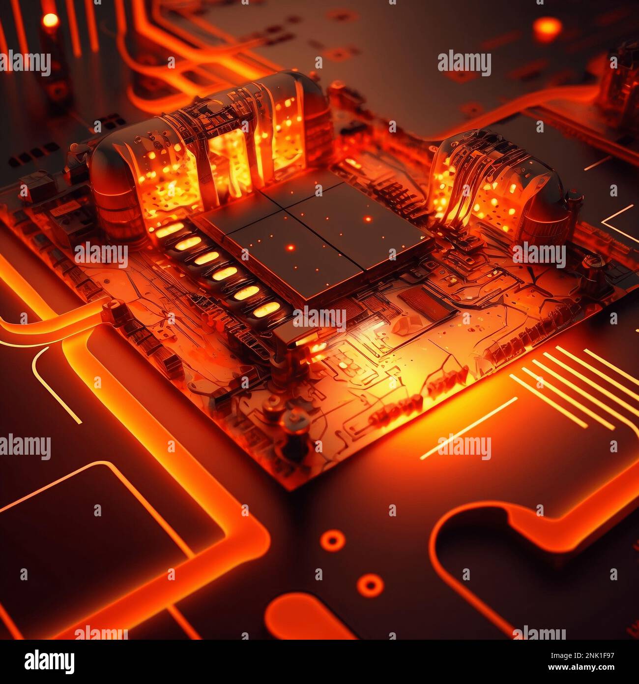 Futuristic printed circuit board (PCB) showcases advanced technology