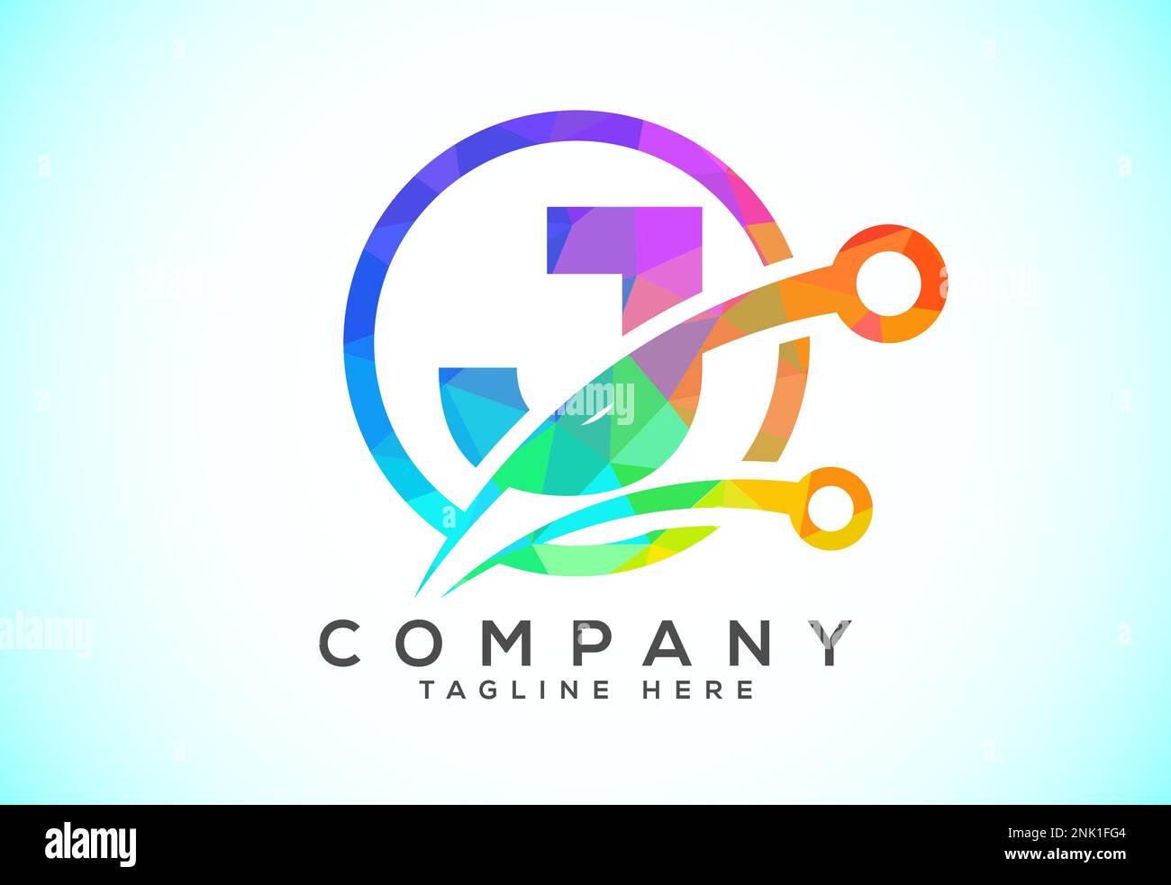 Polygonal low poly J alphabet in a circle with technology sign symbol ...