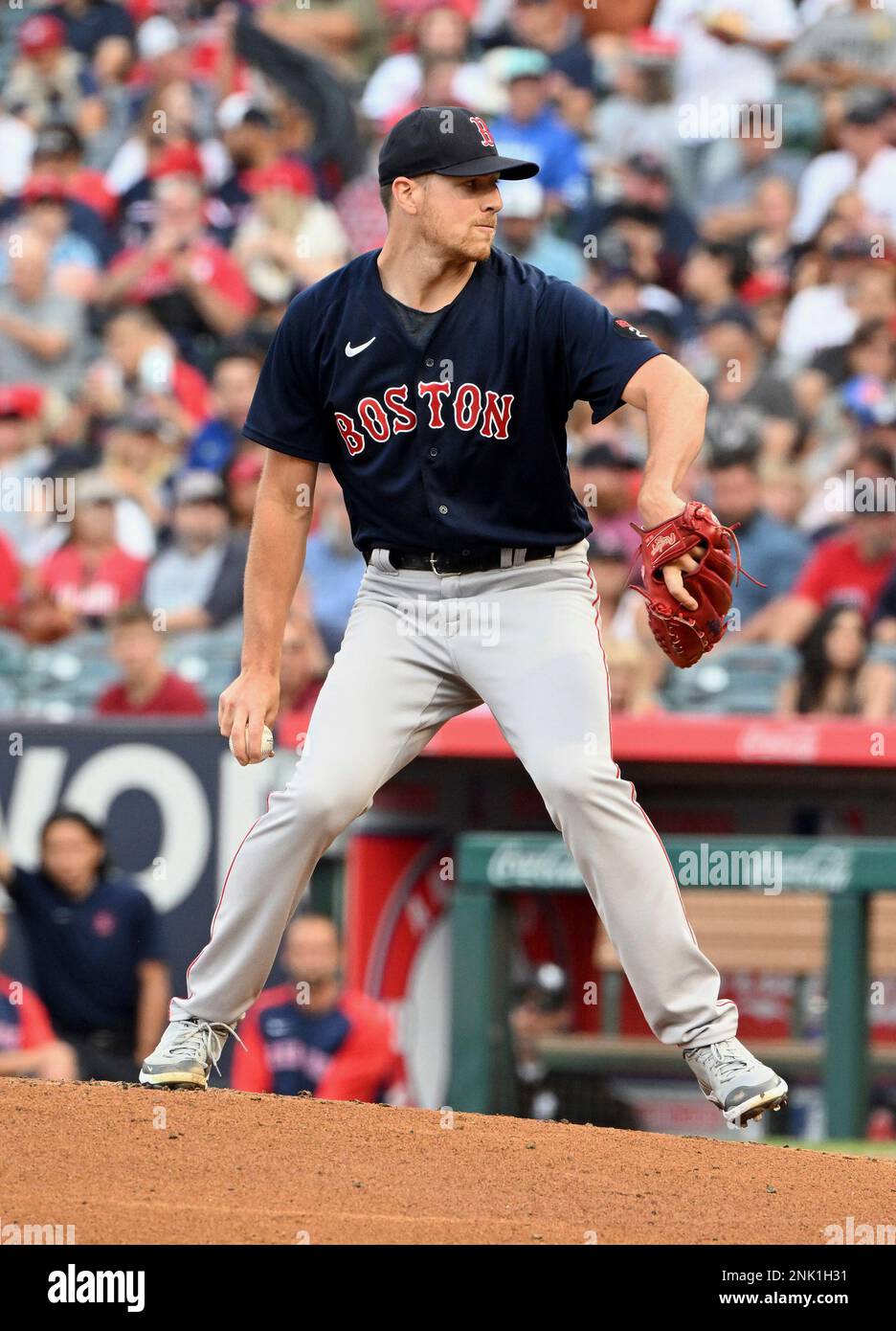 ANAHEIM, CA - JUNE 09: Boston Red Sox pitcher Nick Pivetta (37) pitching in  the first inning of an MLB baseball game against the Los Angeles Angels  played on June 9, 2022