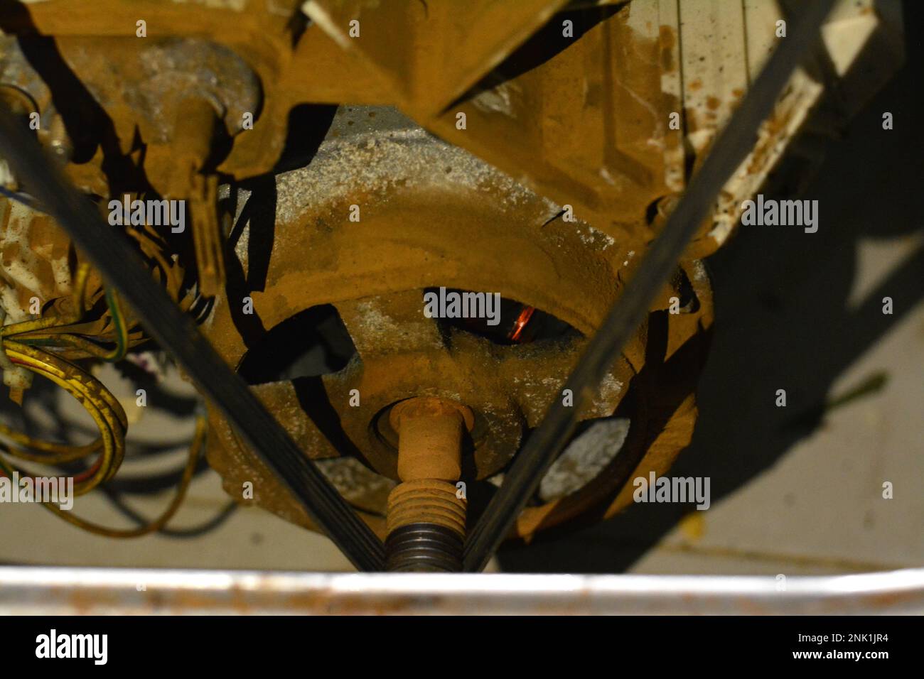 Rusty old dirty automatic electric washing machine drum that is