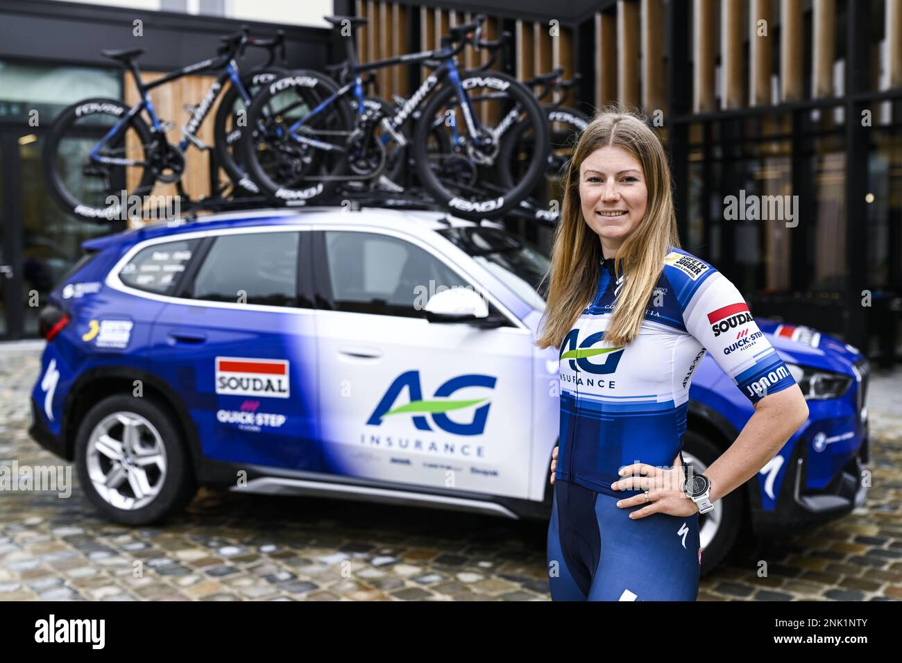 Brussels. 23/02/2023, AG Insurance - Soudal Quick-Step Lotta Henttala poses for the photographer during the presentation of the 2023 roster of the AG Insurance - Soudal Quick-Step women's cycling team, Thursday 23 February 2023 in Brussels. BELGA PHOTO TOM GOYVAERTS Stock Photo