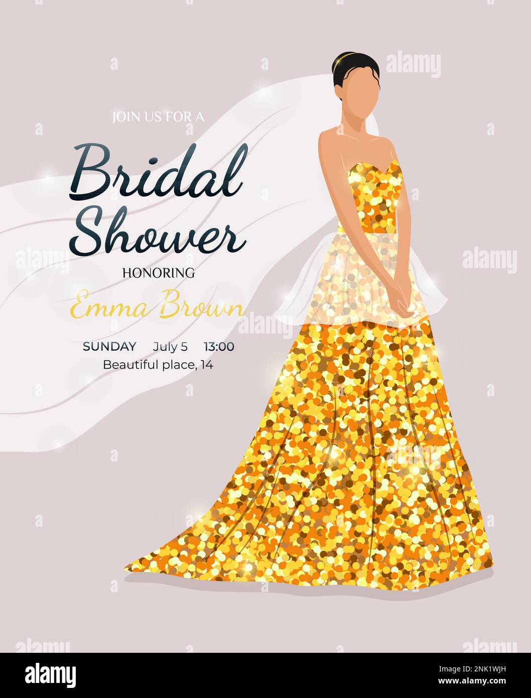 luxurious Bridal Shower invitation card with Bride Stock Vector Image \u0026 Art  - Alamy, image size:1058x1390