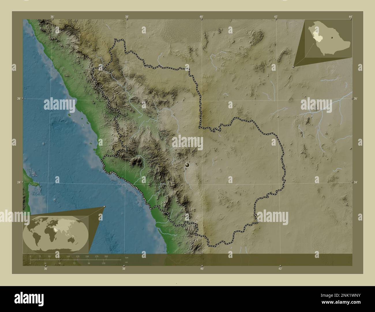 Al Madinah al Munawwarah, region of Saudi Arabia. Elevation map colored ...