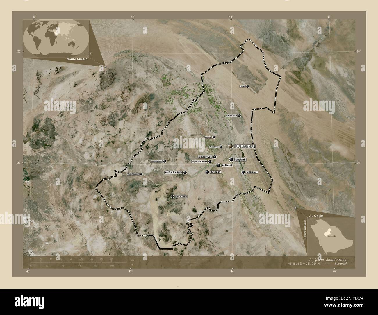 Al Qasim, region of Saudi Arabia. High resolution satellite map
