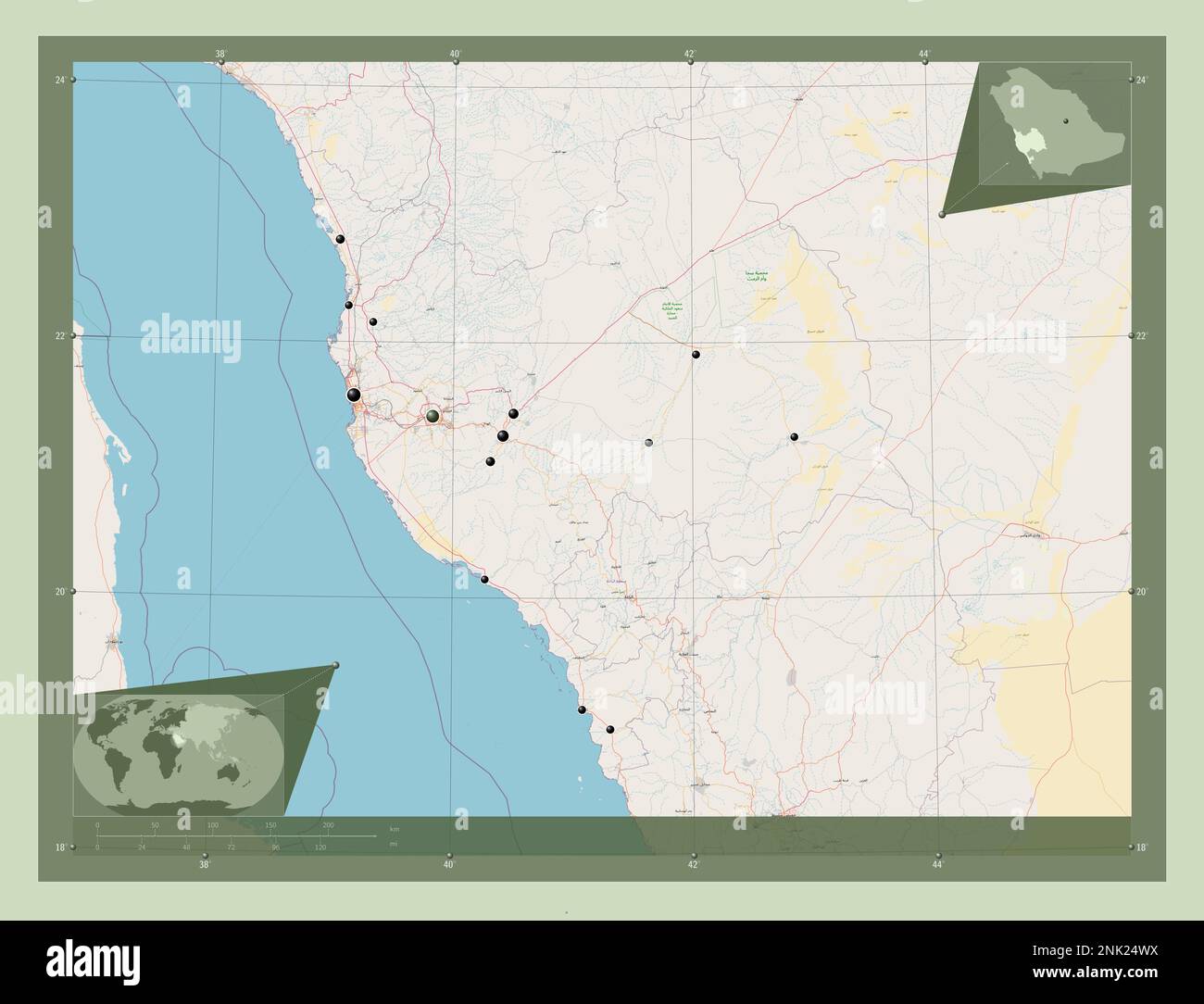 Makkah al Mukarramah, region of Saudi Arabia. Open Street Map
