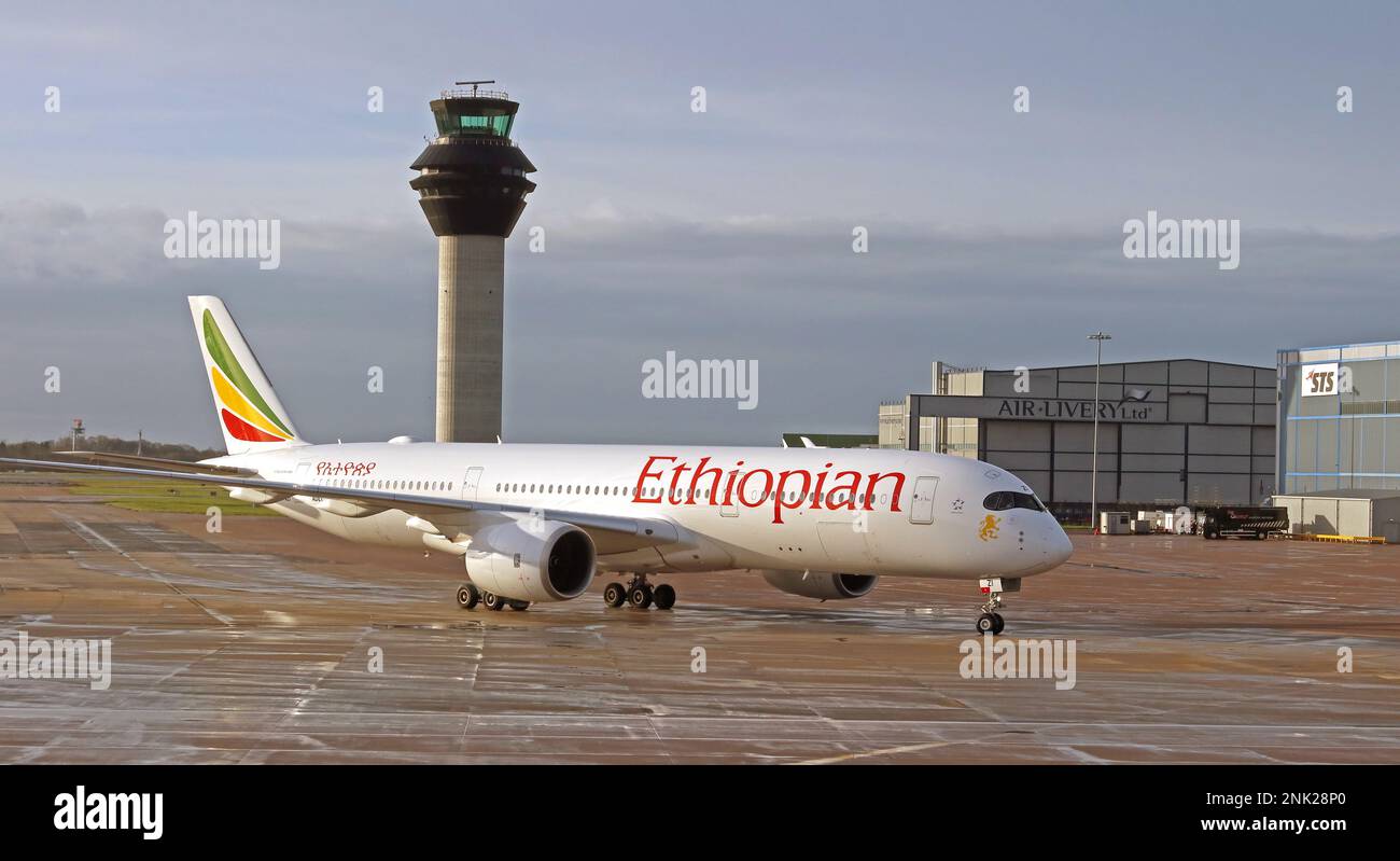 Ethiopian Airlines flight, Manchester to Addis Ababa Bole ADD / HAAB Stock Photo
