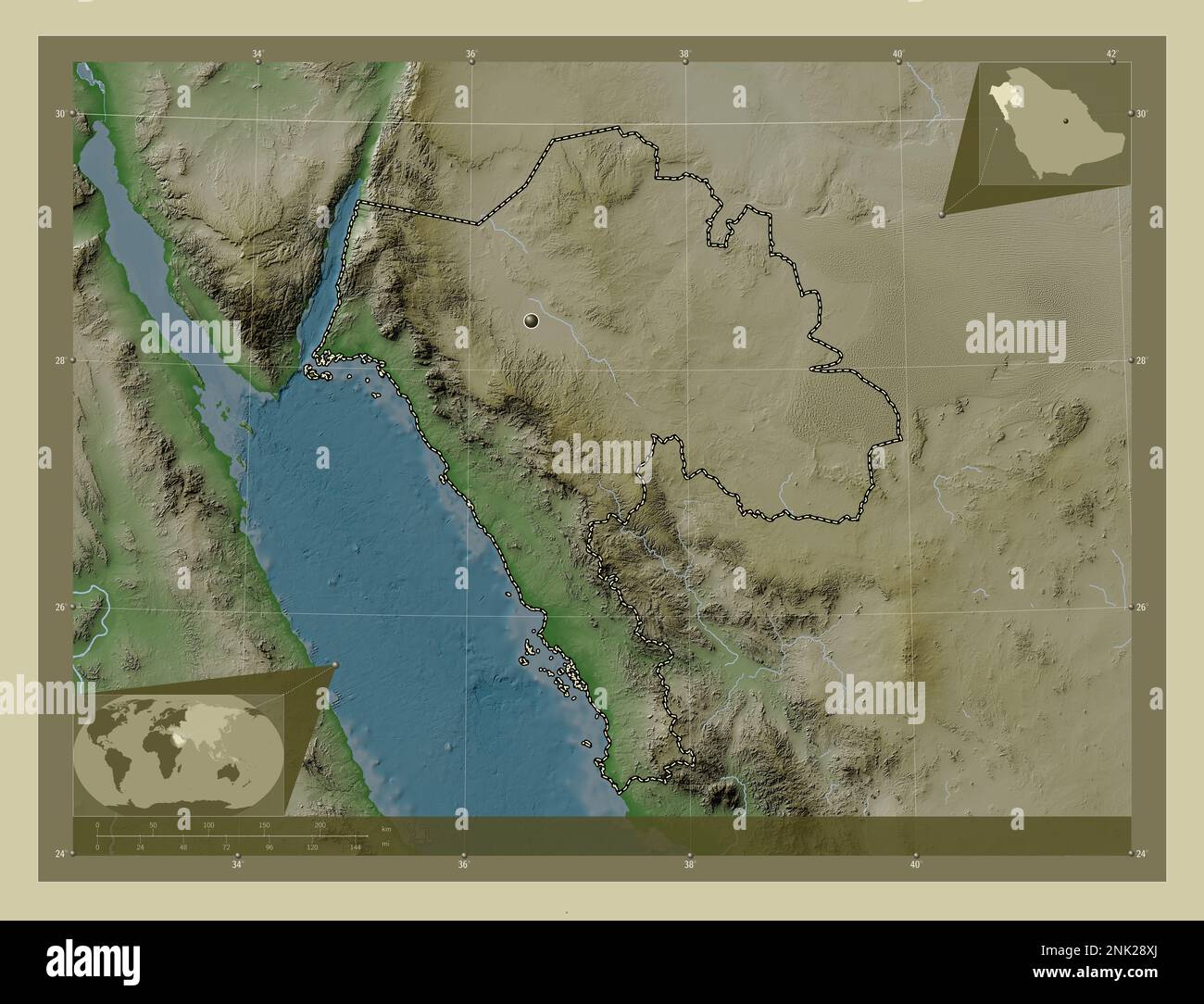 Tabuk Region Of Saudi Arabia Elevation Map Colored In Wiki Style With   Tabuk Region Of Saudi Arabia Elevation Map Colored In Wiki Style With Lakes And Rivers Corner Auxiliary Location Maps 2NK28XJ 