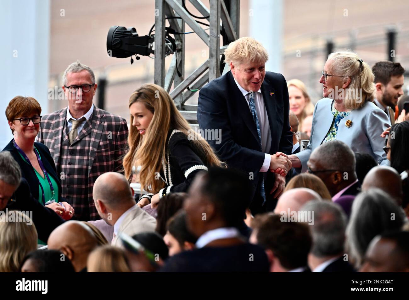 Britain's Prime Minister Boris Johnson arrives to attend the Platinum