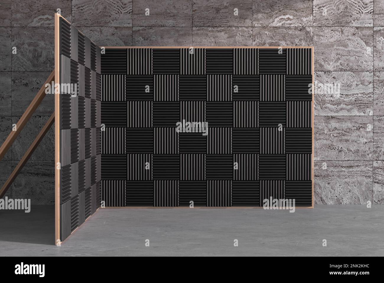 Vocal or Music Recording Room with Dampening Acoustic Foam Panel Walls extreme closeup. 3d Rendering Stock Photo